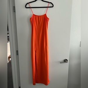 Orange maxi dress with leg slit